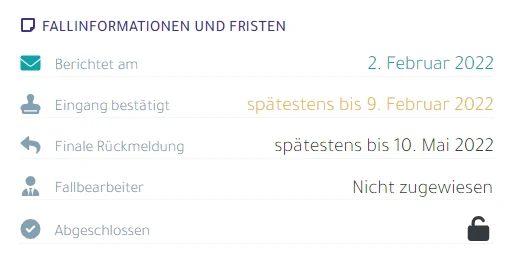 Case Fallinformationen und Fristen Detail