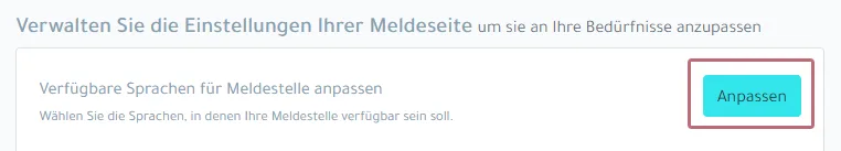 Option zur Anpassung der Sprachen der Meldestelle