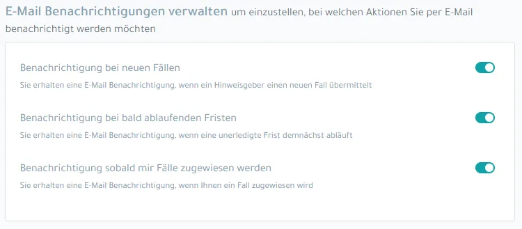 hintcatcher E-Mail Benachrichtigungseinstellungen