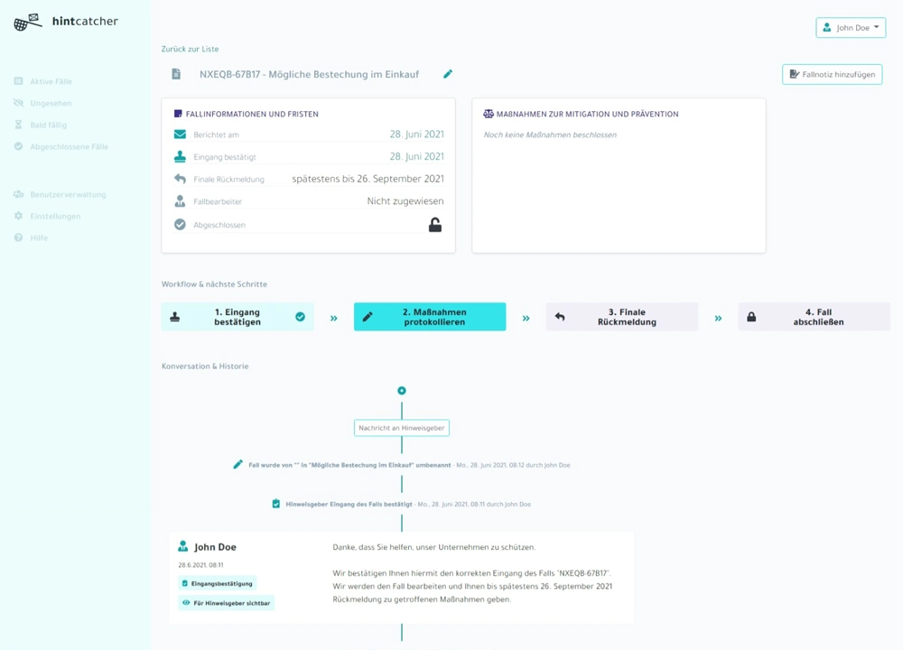 hintcatcher Fallmanagement Falldetails Screenshot