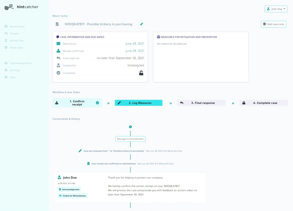 hintcatcher Casemanagement Case Details Screenshot